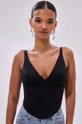 FREE SPIRIT SLEEVELESS CORSET TOP IN BLACK