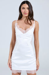 SHOW US WHAT YOU GOT SATIN MINI DRESS IN WHITE