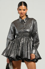 THE IT GIRL SILVER METALLIC MINI DRESS