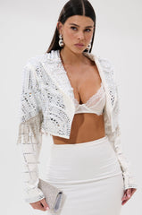 DIRTY MARTINI EMBELLISHED BLAZER IN WHITE