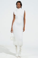 KYLIE FUZZY MIDI DRESS IN WHITE