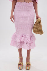 LOLLI EYELET MIDI SKIRT IN PINK