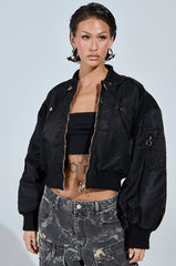 LUCKY ME ASYMMETRICAL BOMBER IN BLACK