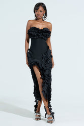 CITY LIGHTS RUFFLE MIDI DRESS