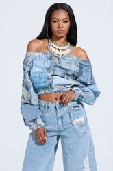 LEILA DENIM PATCHWORK SWEATSHIRT