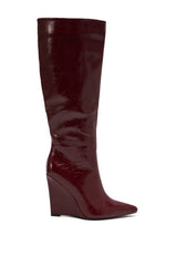 AZALEA WANG AMAADIS BURGUNDY WEDGE KNEE HIGH BOOT
