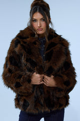 SHORTIE FUR COAT IN BROWN MULTI