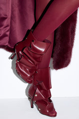 AZALEA WANG BIRDSONG BURGUNDY SNAP OPEN TOE STILETTO BOOTIE