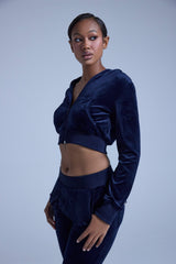 TAYLOR VELOUR FITTED ZIP UP IN NAVY