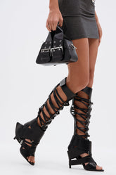 AZALEA WANG BLACKBIRD BLACK PU STILETTO GLADIATOR SANDAL
