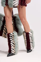 AZALEA WANG BRIASH BLUE MULTI FUR HIDDEN WEDGE BOOTIE