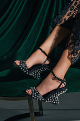 AZALEA WANG CYBELE BLACK EMBELLISHED WEDGE SANDAL
