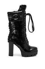 AZALEA WANG GERNOT BLACK LACE UP SCALED PLATFORM BOOTIE