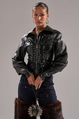 AUDREY FAUX LEATHER BLOUSE