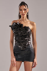 LOST AND FOUND FAUX LEATHER CROC CORSET IN DARK BROWN