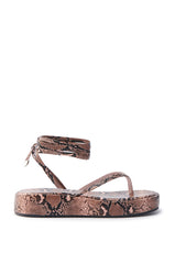AKIRA IRVINE BROWN SNAKE LACE UP FLAT SANDAL