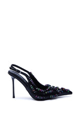 AKIRA LETTER BEAD EMBELLISHED SLING BACK NOVELTY PUMP