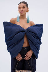 PADDED DENIM BOW TOP