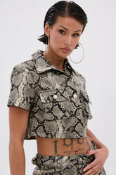 VENOM CROPPED LEATHER BUTTON DOWN