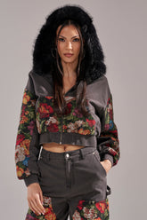 TRY ME FLORAL DENIM ZIP UP SWEATSHIRT