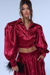 CANDICE OPEN BACK SATIN BUTTON DOWN SHIRT