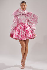 RENAISSANCE TWO-TONE BROCADE MINI DRESS IN PINK