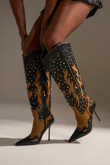 AKIRA GOLD KALPANAS BLACK MULTI STILETTO WESTERN BOOT