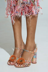 AZALEA WANG KOAN PINK BROCADE CHUNKY SANDAL