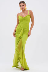 TATI RUFFLE MAXI DRESS IN LIME