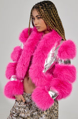 LOVERBOY FAUX FUR MOTO JACKET IN PINK