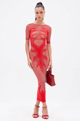 SEXY AS HELL MESH MIDI DRESS IN RED
