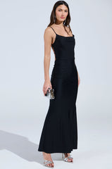 LADY OF THE NIGHT COWL NECK MAXI DRESS IN BLACK