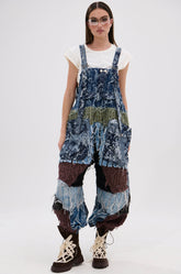 JUST LIKE THAT BAGGY FIT OVERALLS IN PATCHWORK DENIM