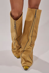 AKIRA GOLD RASHAWN KHAKI AND SNAKE BOOT
