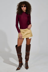 PAXTON DISCO LONG SLEEVE MOCK NECK BODYSUIT IN BURGUNDY