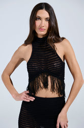 CROCHET FRAYED EDGE CROP TANK TOP