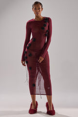OBVIOUSLY MESH MIDI DRESS IN BURGUNDY