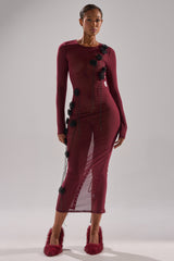 OBVIOUSLY MESH MIDI DRESS IN BURGUNDY