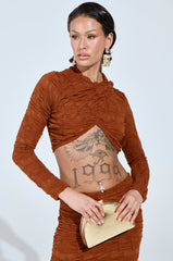 MAYBE NEXT TIME RUCHED LONG SLEEVE TOP IN BROWN