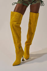 AZALEA WANG STEPHAN YELLOW SUEDE CHUNKY BOOT