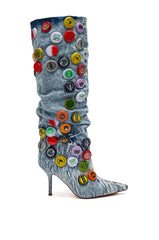 AZALEA WANG THELEN DENIM BOTTLE CAP STILETTO BOOT