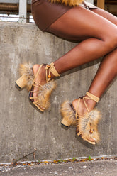 AKIRA GOLD UMIKA BROWN FUR CHUNKY SANDAL