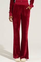 VELOUR GALORE FLARED LEG JOGGER IN BURGUNDY