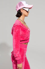VELOUR GALORE FITTED ZIP UP IN PINK