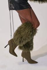AZALEA WANG VENDRISS OLIVE STILETTO FUR BOOTIE