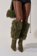 AZALEA WANG VENDRISS OLIVE STILETTO FUR BOOTIE