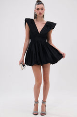 ONCE UPON A DREAM WOVEN MINI DRESS IN BLACK