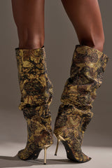 AZALEA WANG YARDLEY MULTI GOLD RHINESTONE COVERED OPEN TOE BOOT