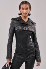 HALF MY HEART ULTRA CROPPED MOTO WITH FUR COLLAR