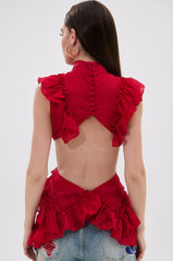 TIFFANY RUFFLE BLOUSE IN RED